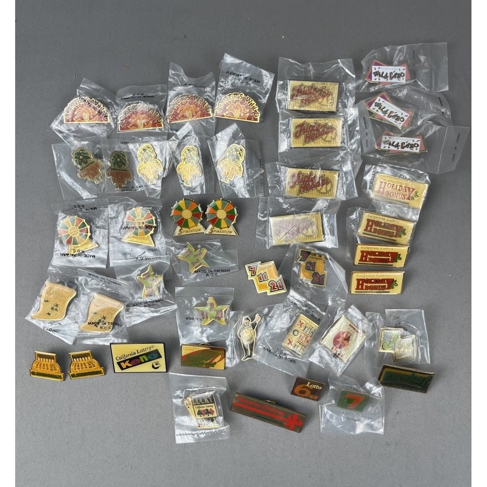 Lot of 44 Vintage California Lottery Lapel Pins - New  80's 90's